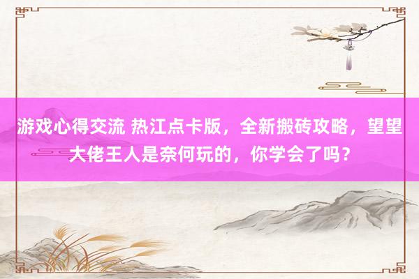 游戏心得交流 热江点卡版，全新搬砖攻略，望望大佬王人是奈何玩的，你学会了吗？