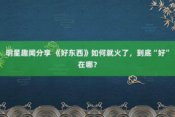 明星趣闻分享 《好东西》如何就火了，到底“好”在哪？