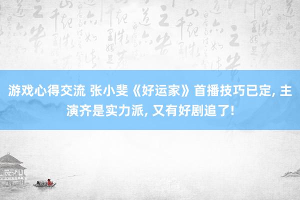 游戏心得交流 张小斐《好运家》首播技巧已定, 主演齐是实力派, 又有好剧追了!