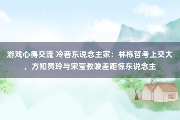 游戏心得交流 冷巷东说念主家：林栋哲考上交大，方知黄玲与宋莹教唆差距惊东说念主